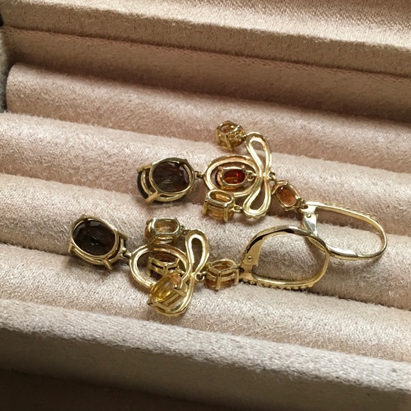 Gold 925 Smoky Quartz, Tourmaline, Citrine Earring - Picture 5 of 8